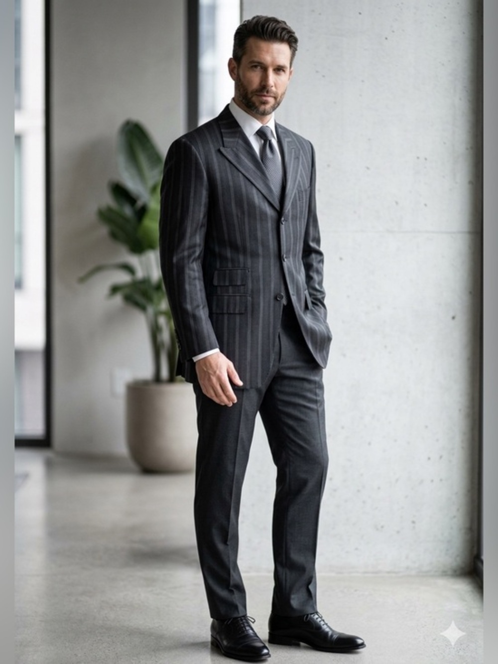 Giorgio Fiorelli Men’s 44 L Super 150’s Black Stripe Sport Coat Suit Jacket 44L